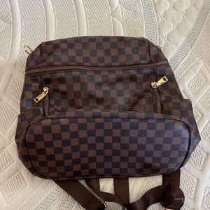 Brown Checkered Men's Backpack - Unbranded